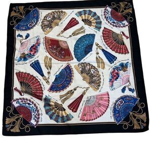 Vintage Ladies World Fans Scarf Created In Italy For Avon, 34 1/2 inches square
